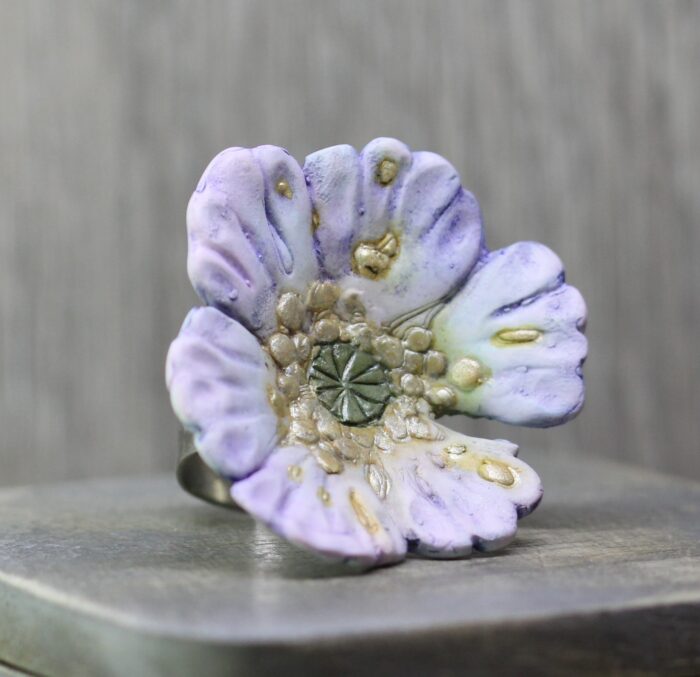 Pale Blue Flower Ring Adjustable