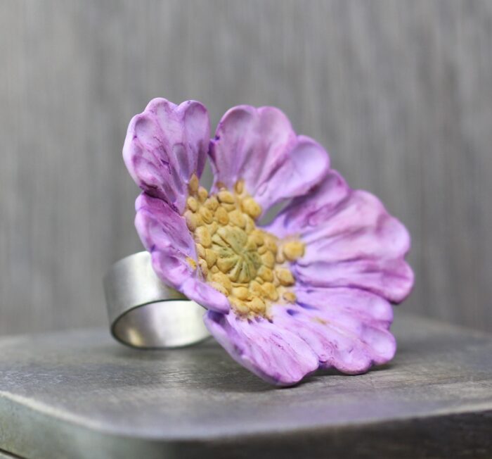 Violet Flower Ring Adjustable