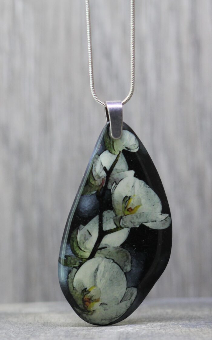 Black Orchid Small Resin Pendant