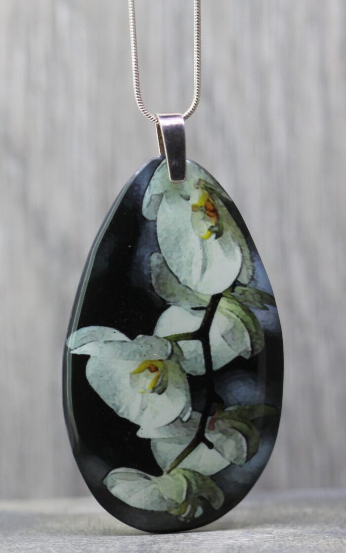 Black Orchid Resin Pendant