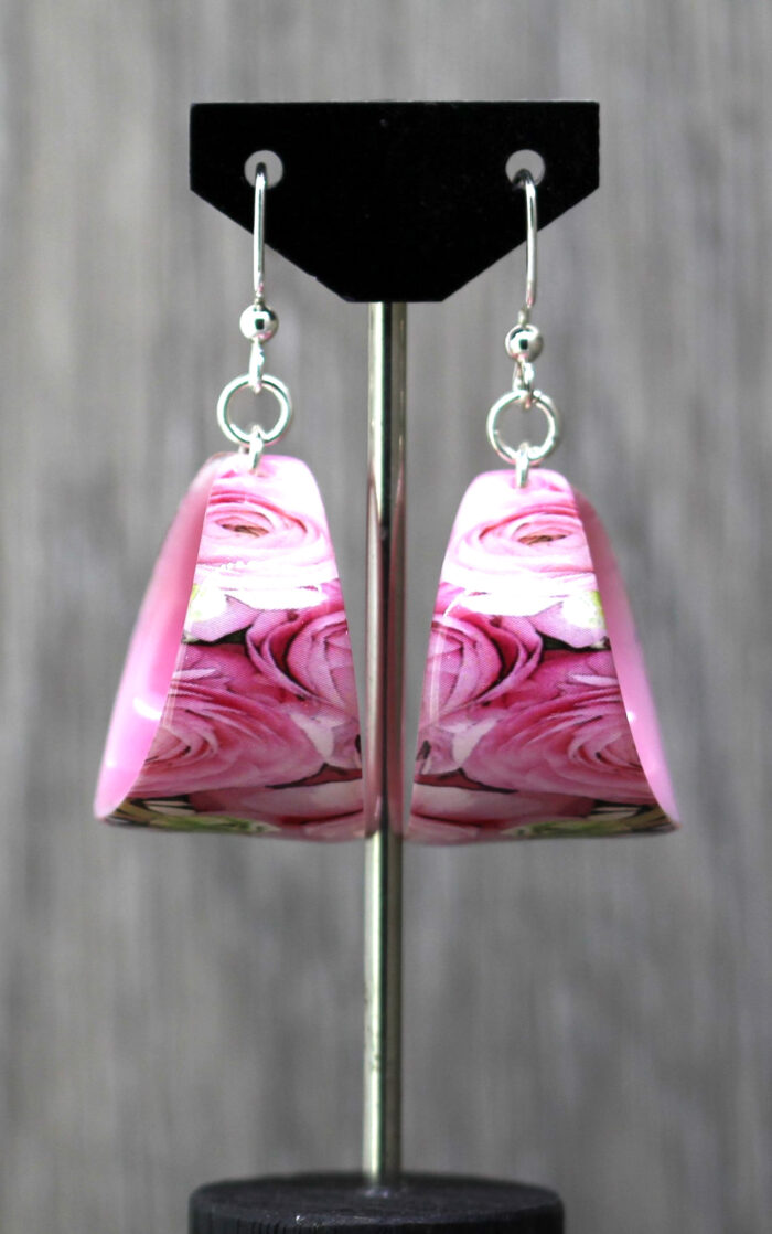 Pink Vintage Rose Resin Earrings