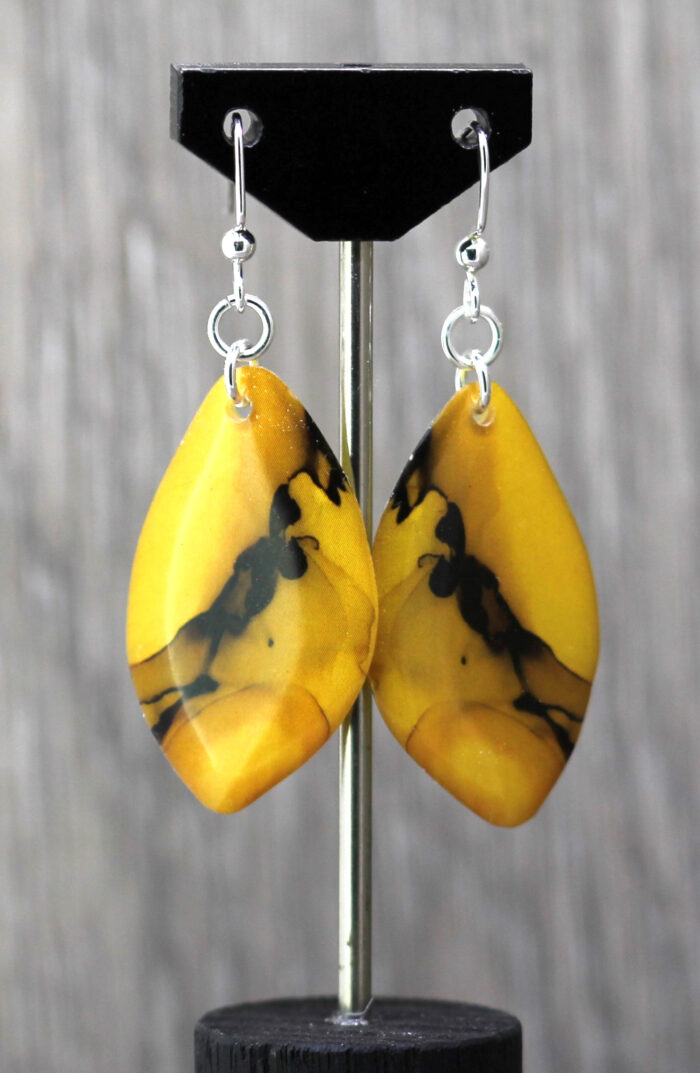 Yellow and Black Trail Resin Earrings 2