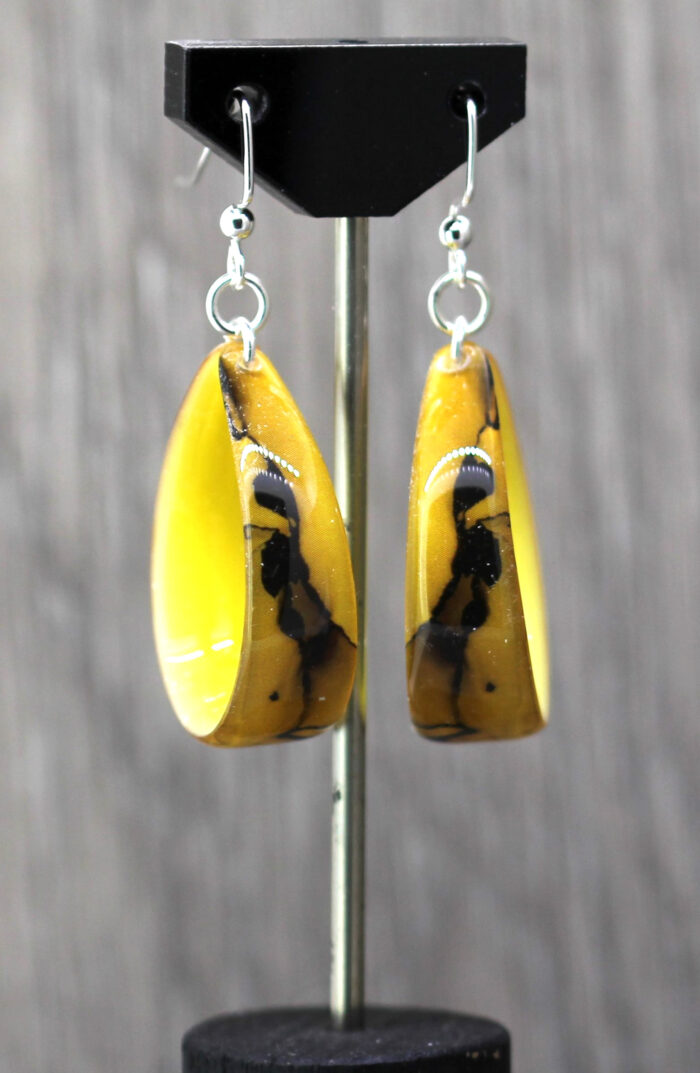 Yellow and Black Trail Resin Earrings 1